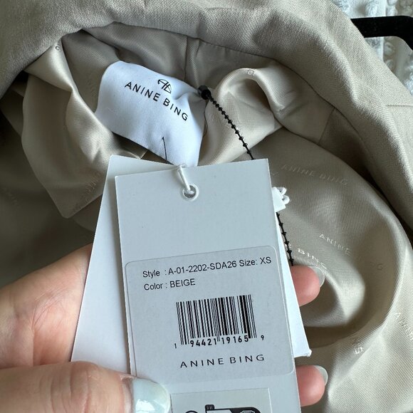 NWT Anine Bing Diana Blazer Jacket Oversized Linen Blend Sz XS Beige - Picture 3 of 8
